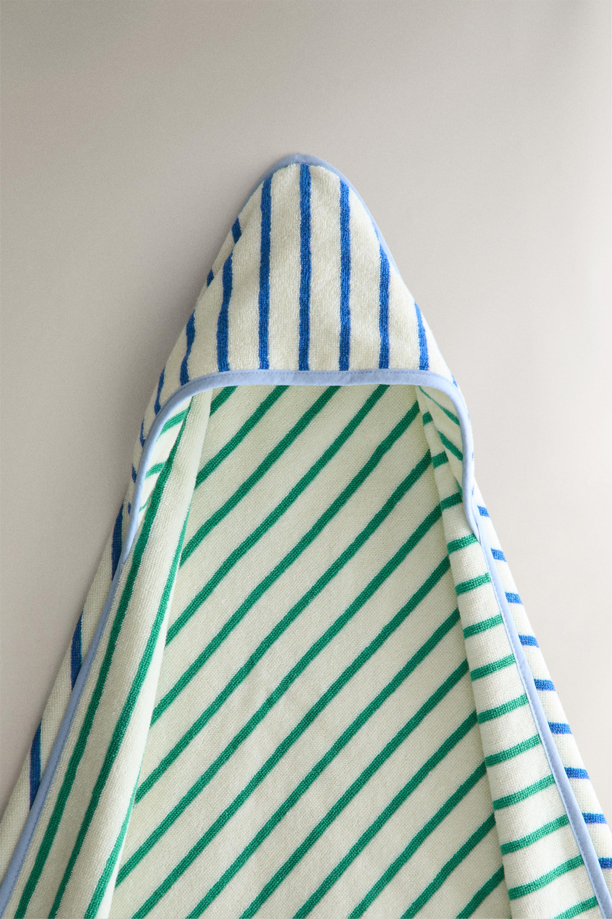 SERVIETTE DE BAIN CAPUCHE BÉBÉ RÉVERSIBLE RAYURES